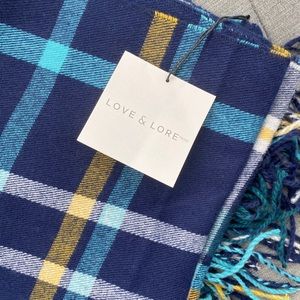 NWT Love & Lore Eco Scarf Tartan Indigo Blue